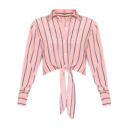 Style and compare Knot Front Crop Striped Shirt | clothing | Sociomix