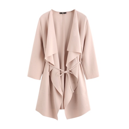 waterfall collar pocket front wrap coat