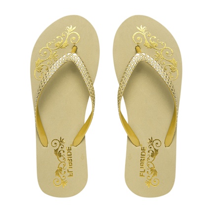 Style and compare Flipside Women Gold-Toned & Beige Printed Flip Flops ...